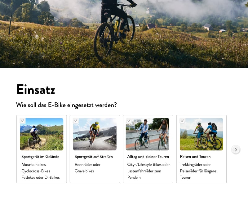 Screenshot interaktive Kaufberatung E-Bikes
