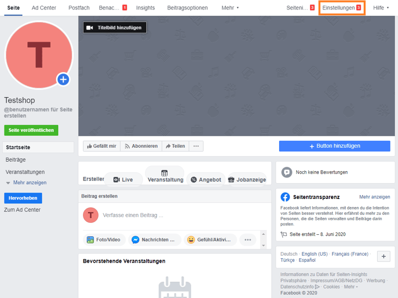 Einstellhinweis Facebook