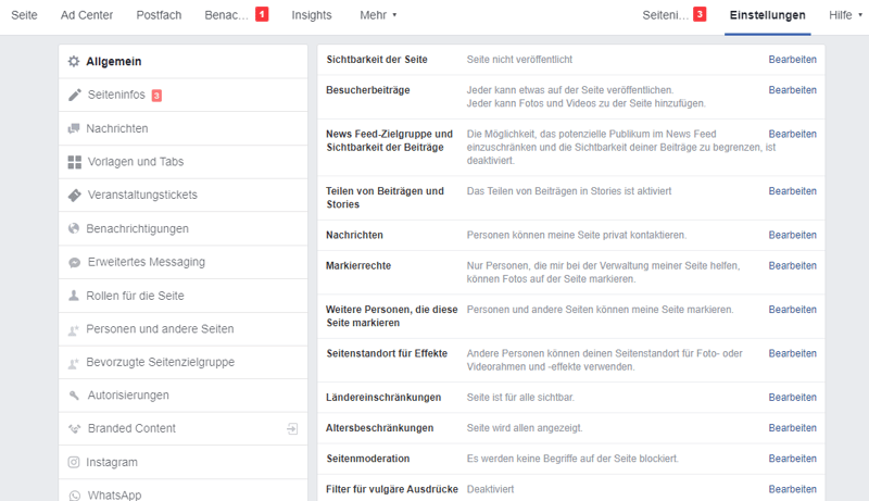 Einstellhinweis Facebook