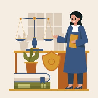 fristen-im-arbeitsrecht-waage-mit-richterin-pflanze-und-schutzschild