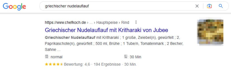 Rich Snippet Rezepte Google