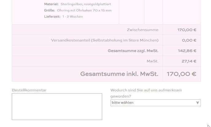 Screenshot eines Check-outs (Beispiel)