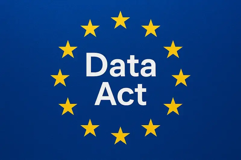 Schriftzug Data Act auf EU-Flagge